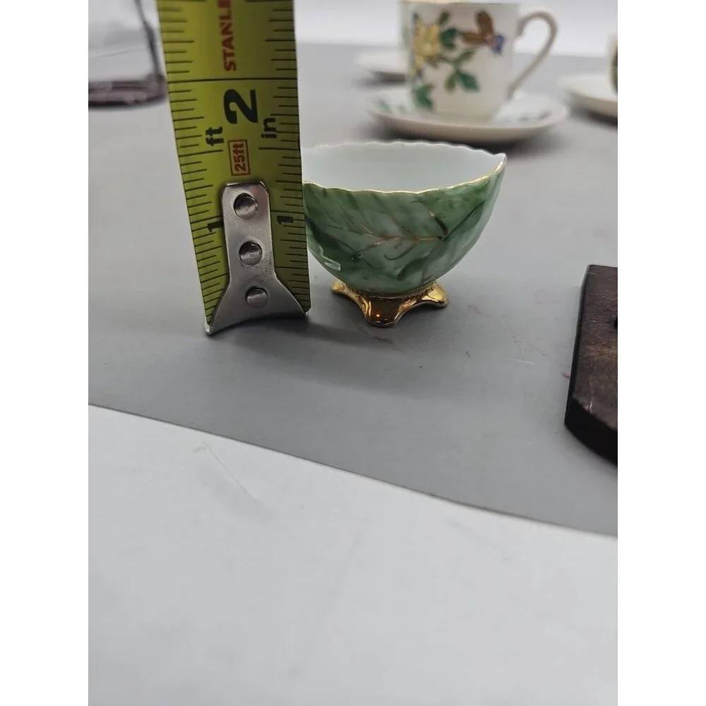 VINTAGE CUP & SAUCER ORNATE GREEN & GOLD ‎ FOOTED FLORAL JAPAN
